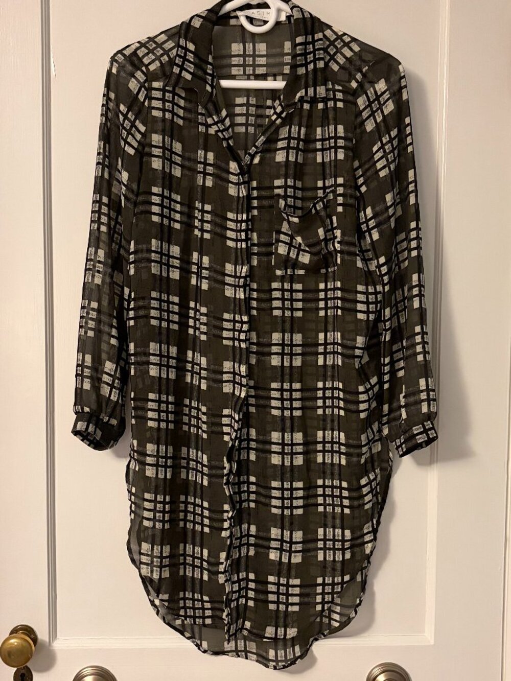 ASTR the label plaid sheer side slit button up tunic size XS artsy lagenlook